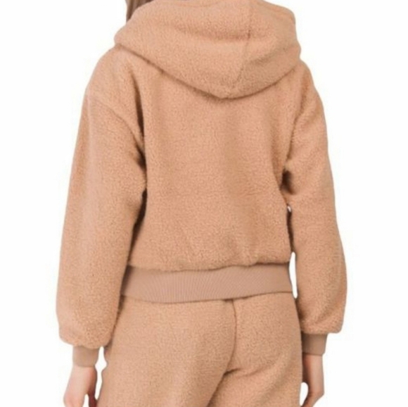 BLANK NYC Faux Sherpa Shearling 1/4 Zip Hoodie Teddy Tan Size S - Picture 9 of 10